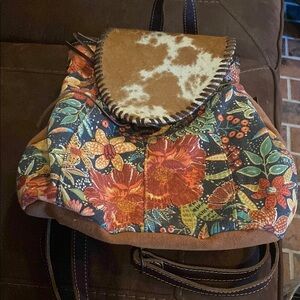 Myra Bag Multicolor Floral Canvas and Cowhide Backpack
